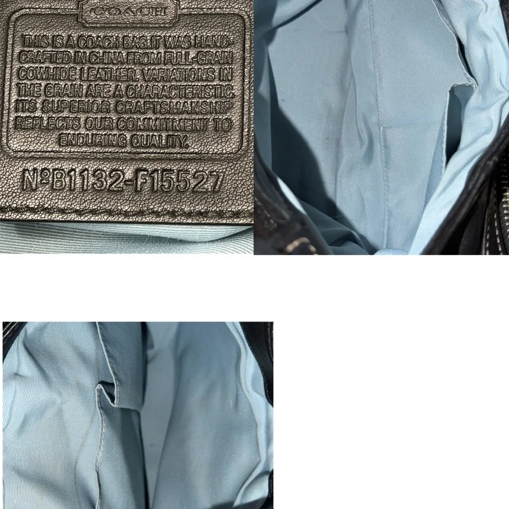 Coach Black Leather Shoulder Bag with Light Blue Interior Lining# F15527